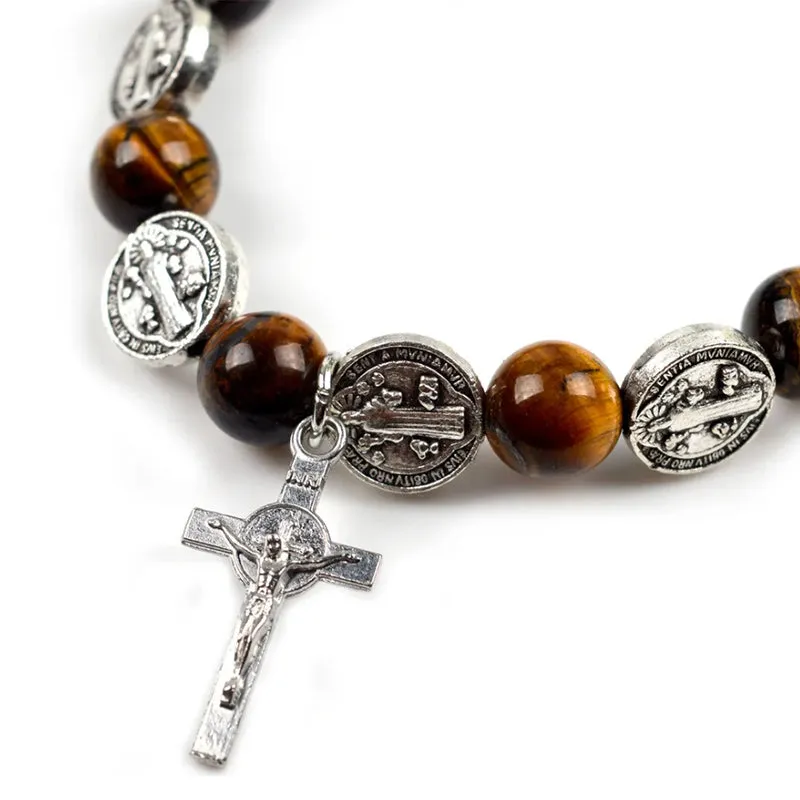 Elasticated Rosary Wood Catholic Saints Religion Bracelet