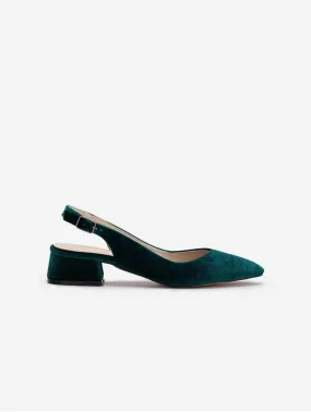 Emma Velvet Vegan Slingback Low Heels | Green