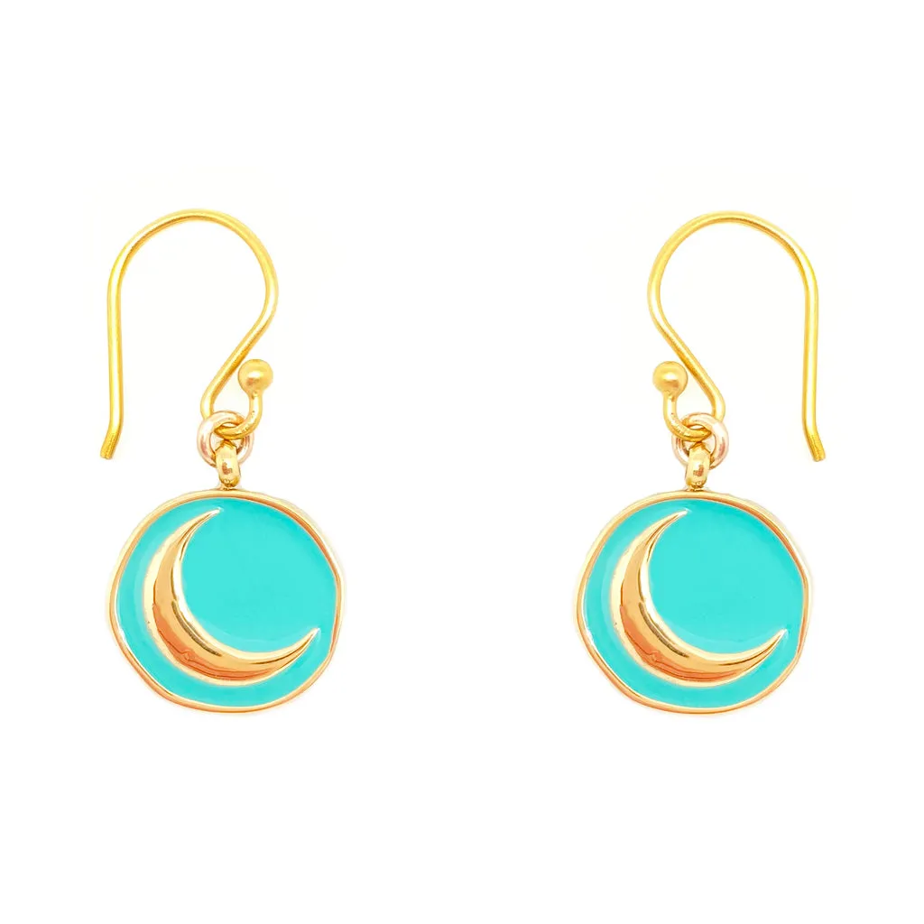 Enamel Charm Earrings - Aqua Crescent Moon