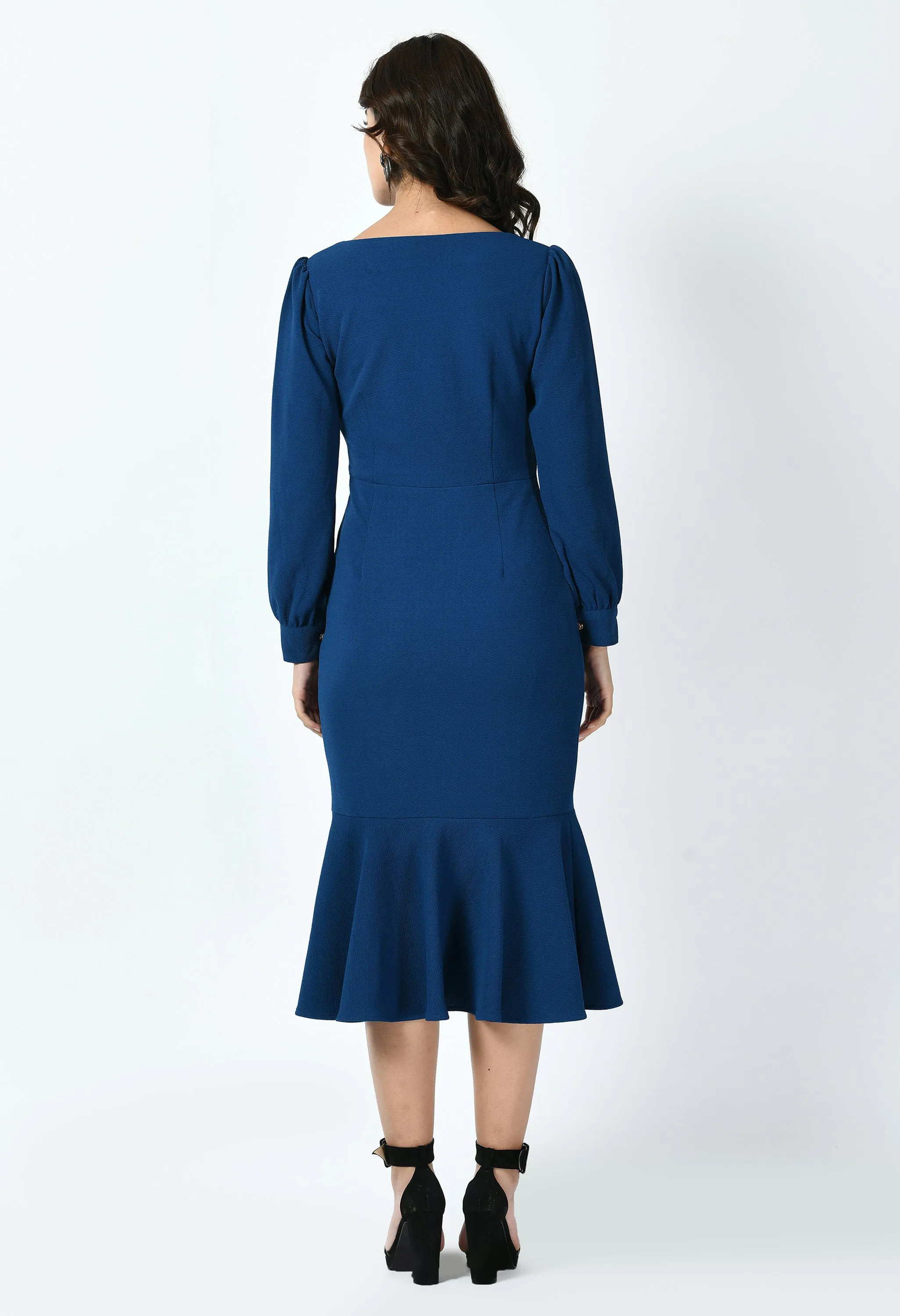 Exude Apogee Fishtail Midi Dress (Royal Blue)