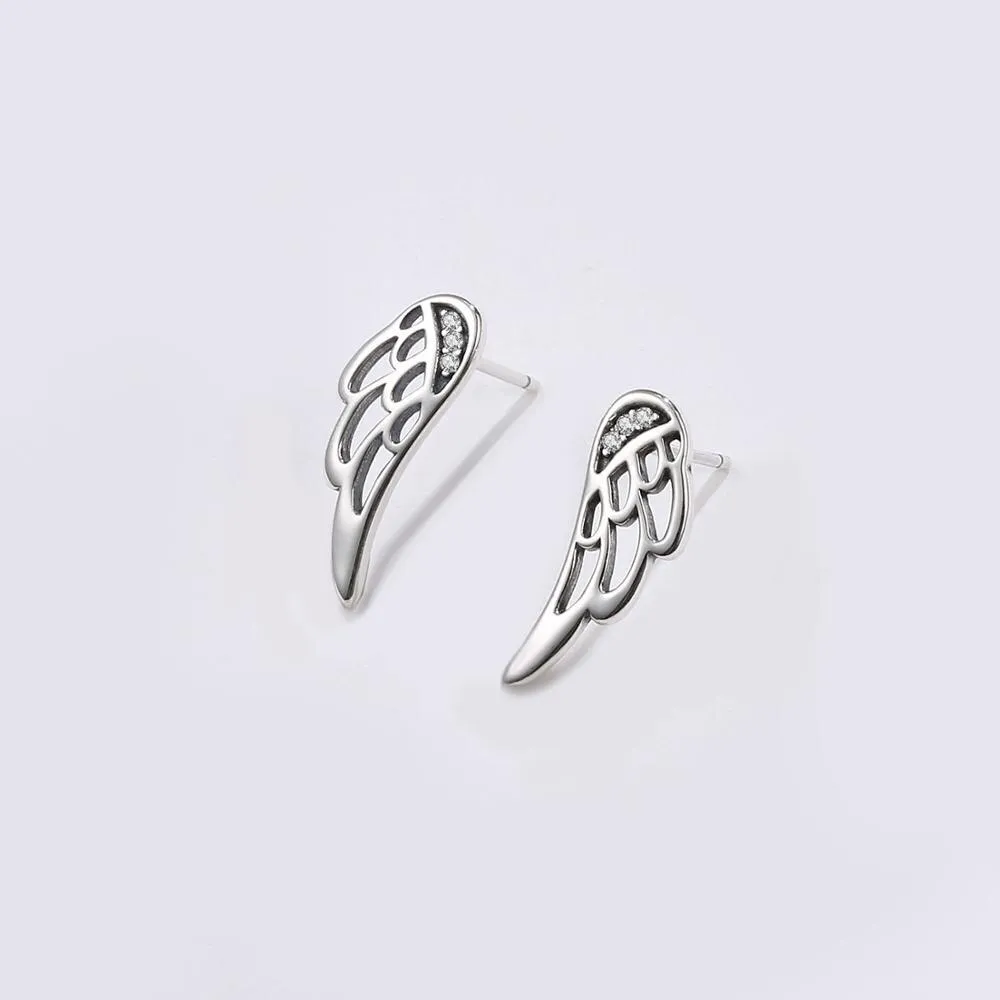 Fairy Wings Cubic Zirconia 925 Sterling Silver Fashion Stud Earrings