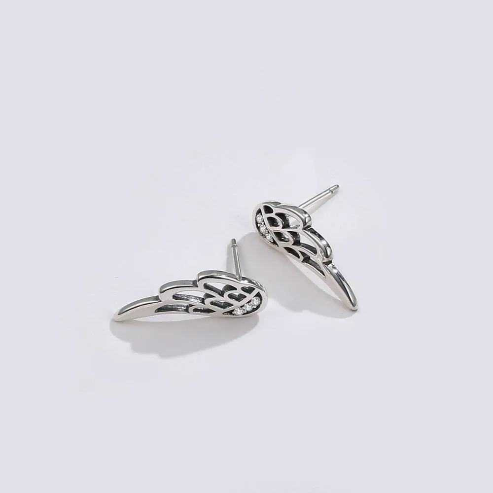 Fairy Wings Cubic Zirconia 925 Sterling Silver Fashion Stud Earrings