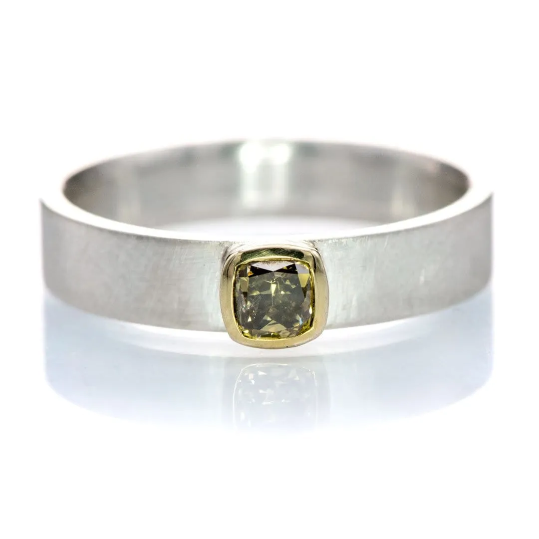 Fancy Cushion yellow-brown Diamond Sterling Silver & 14k Yellow Gold Ring, Ready to Ship