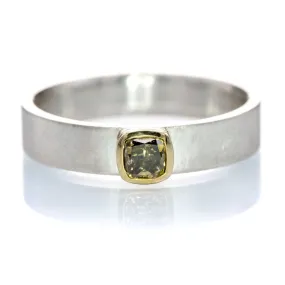 Fancy Cushion yellow-brown Diamond Sterling Silver & 14k Yellow Gold Ring, Ready to Ship