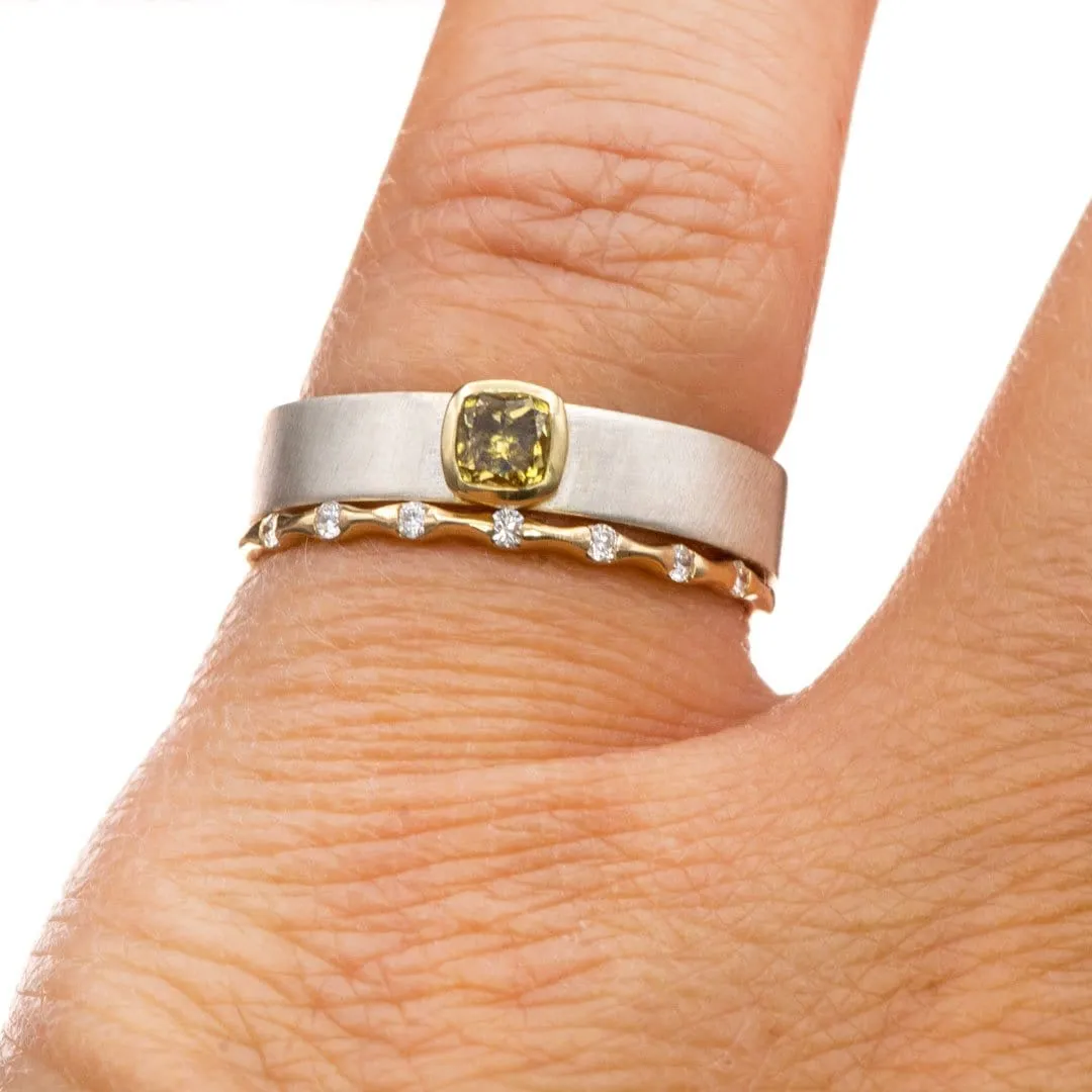 Fancy Cushion yellow-brown Diamond Sterling Silver & 14k Yellow Gold Ring, Ready to Ship