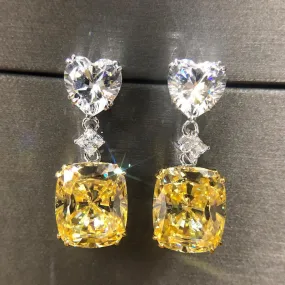 Fancy Yellow Cushion Cut Drop Earrings