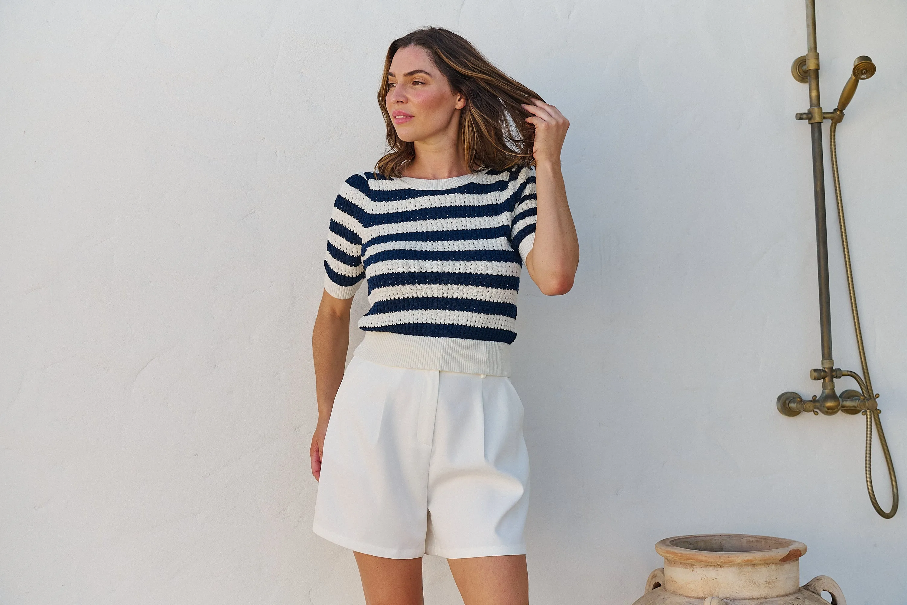 Fiona Navy/White Crop Knit Stripe Jumper