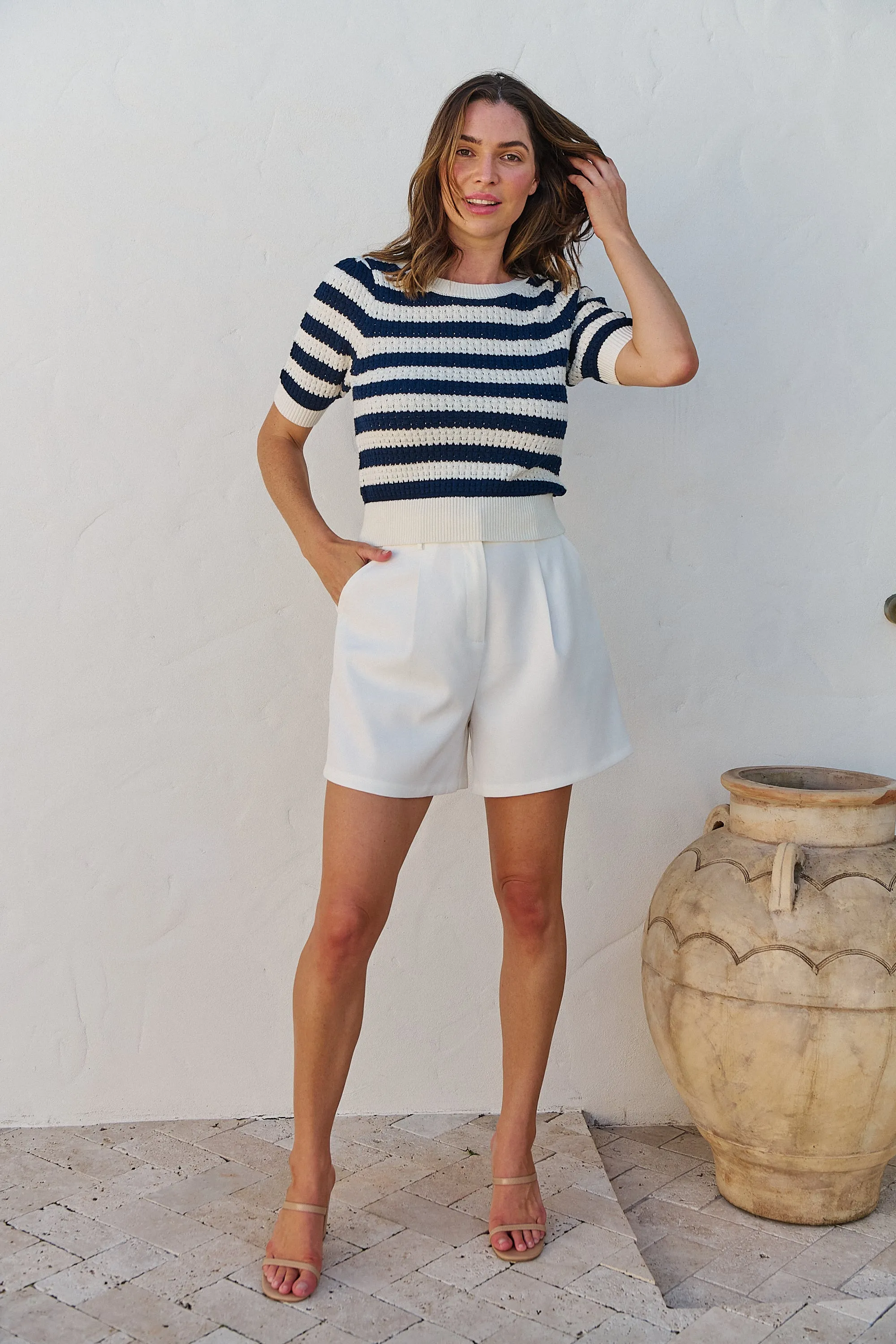 Fiona Navy/White Crop Knit Stripe Jumper