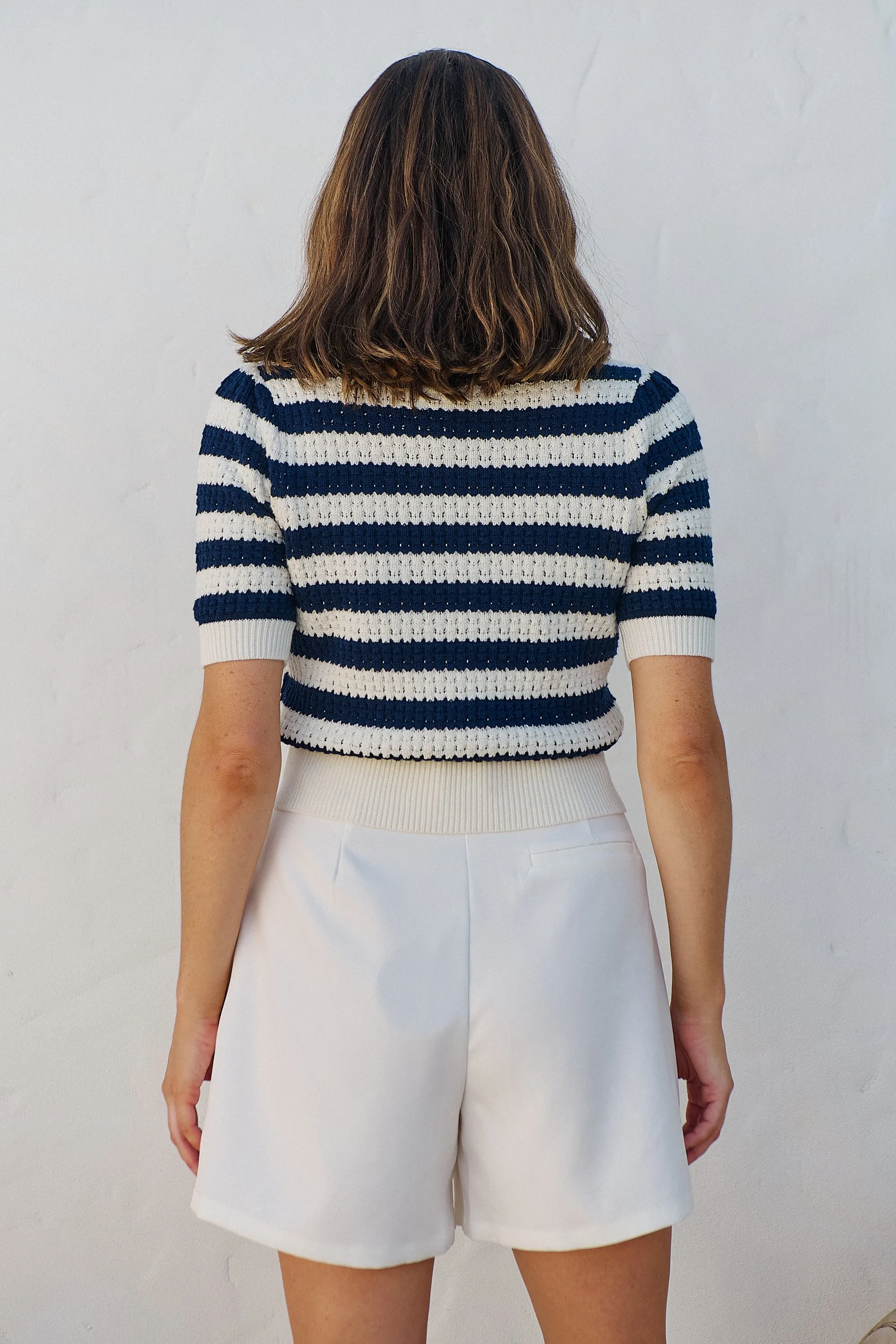 Fiona Navy/White Crop Knit Stripe Jumper