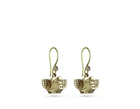 Flying Pig Earrings - Bronze