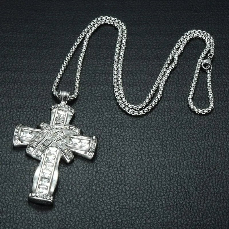 Gold & Silver Plated Hip Hop Stainless Steel Cross Pendant with Cubic Zirconia Necklace