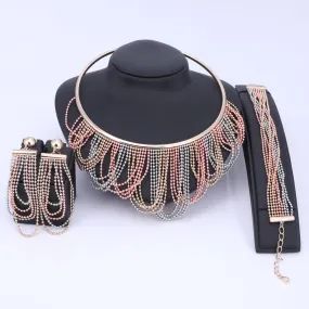 Gold and Silver-Plated Beads Necklace, Bracelet & Earrings Wedding Statement Jewelry Set