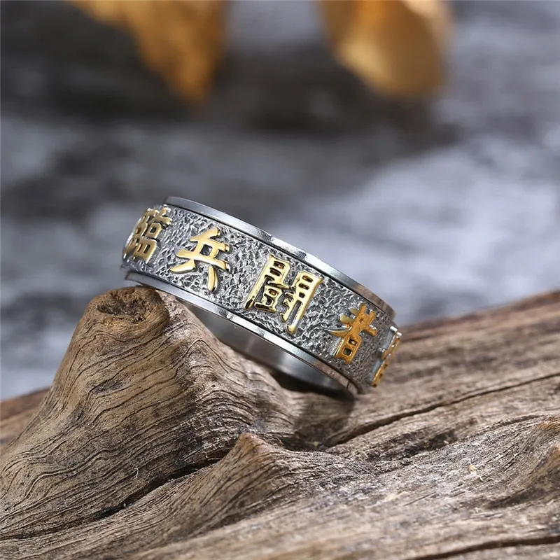 Good Luck Ring with Chinese Element Taoist Ring Stainless Steel Rotatable Punk Ring