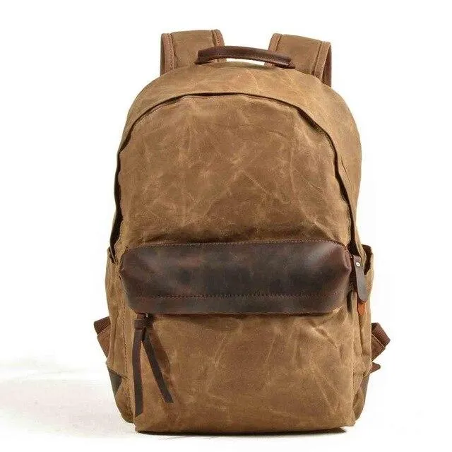 Green and Brown Canvas Leather 20 to 35 Litre Backpack