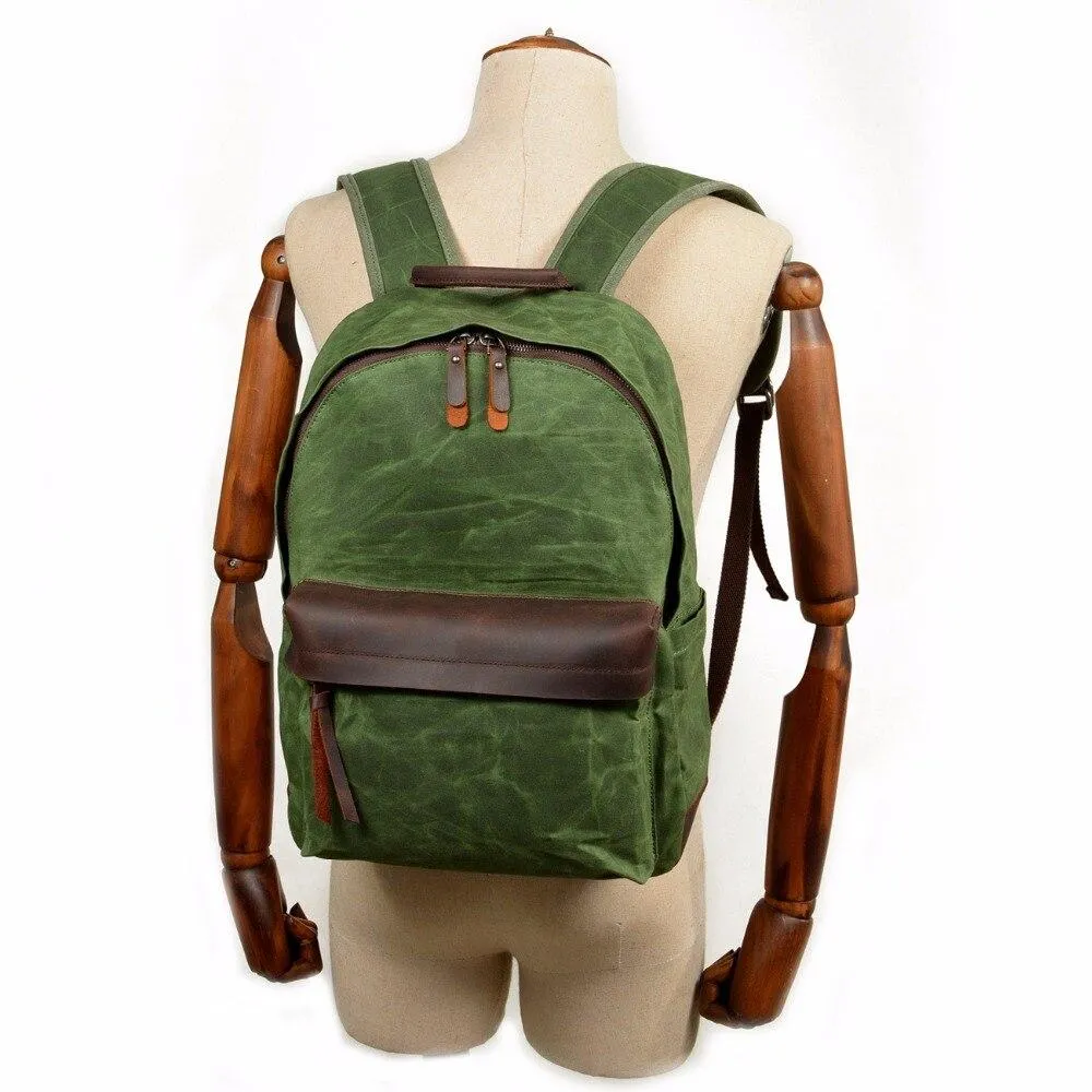 Green and Brown Canvas Leather 20 to 35 Litre Backpack