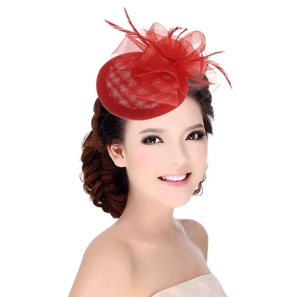 Hair Clip Sinamay Fascinator Hat with Feathers