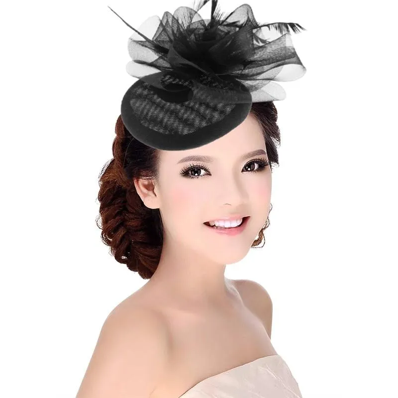 Hair Clip Sinamay Fascinator Hat with Feathers