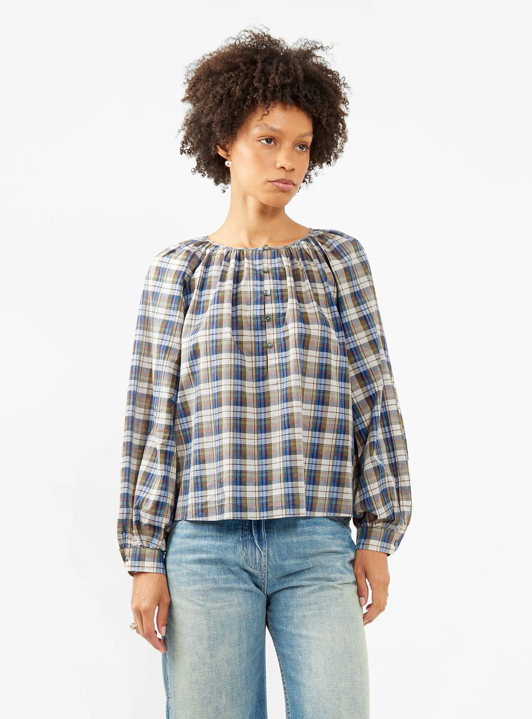 Haiti Blouse Blue & Beige Check