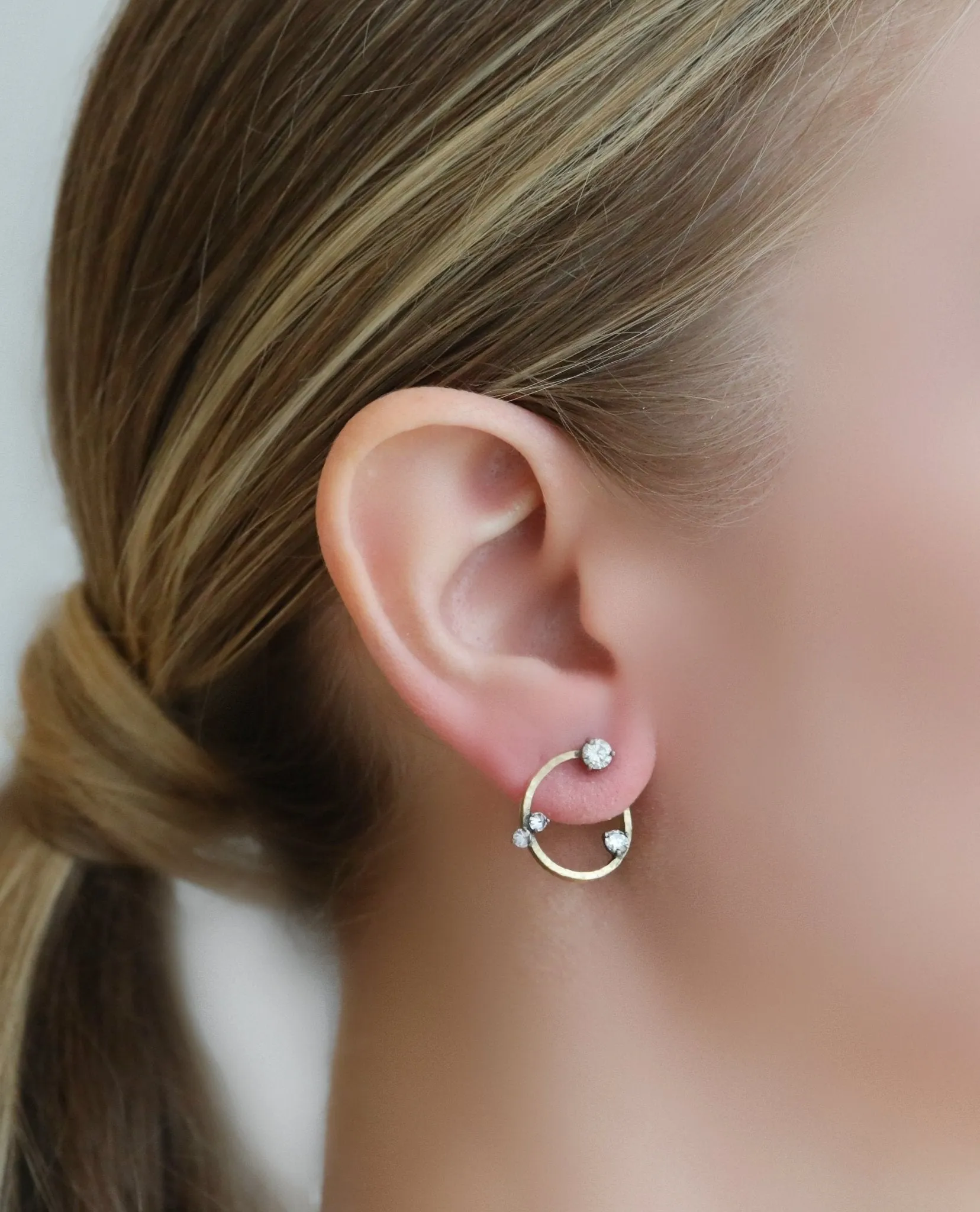 Hammered Circle Wrap Earrings with Blackened Prong-Set Diamonds