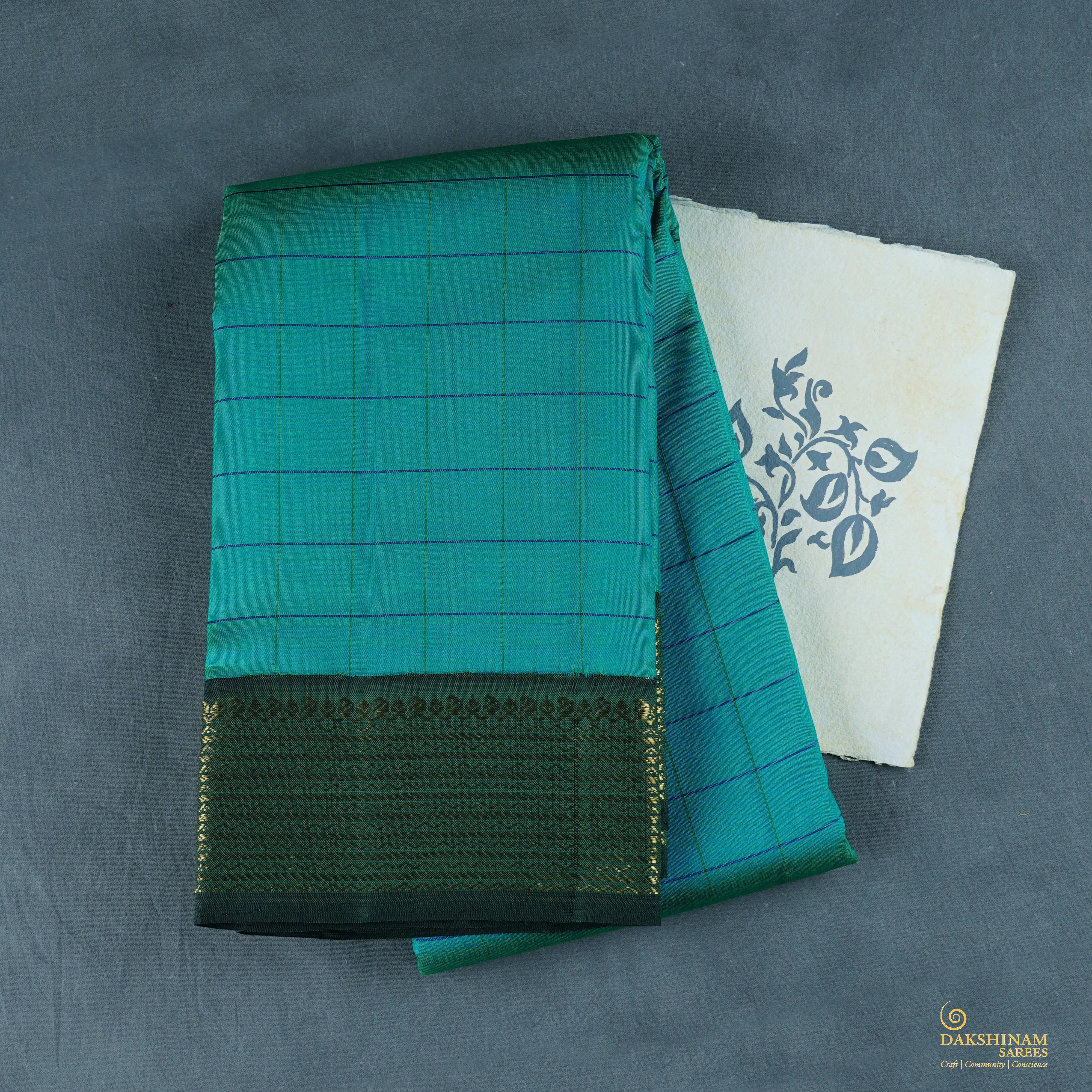 Handwoven Blue with Green Kanjivaram Silk Saree - 1945T006145DSC