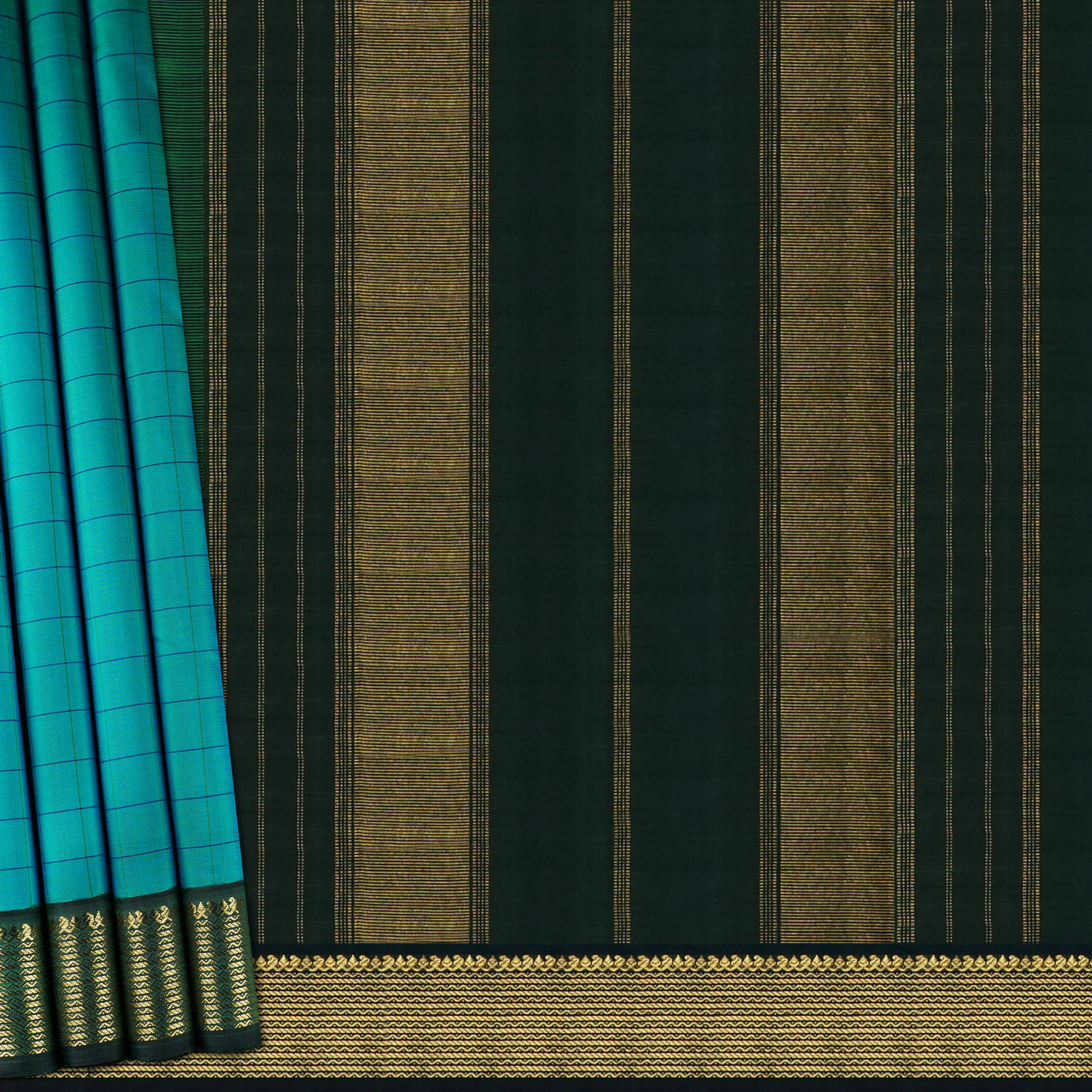 Handwoven Blue with Green Kanjivaram Silk Saree - 1945T006145DSC