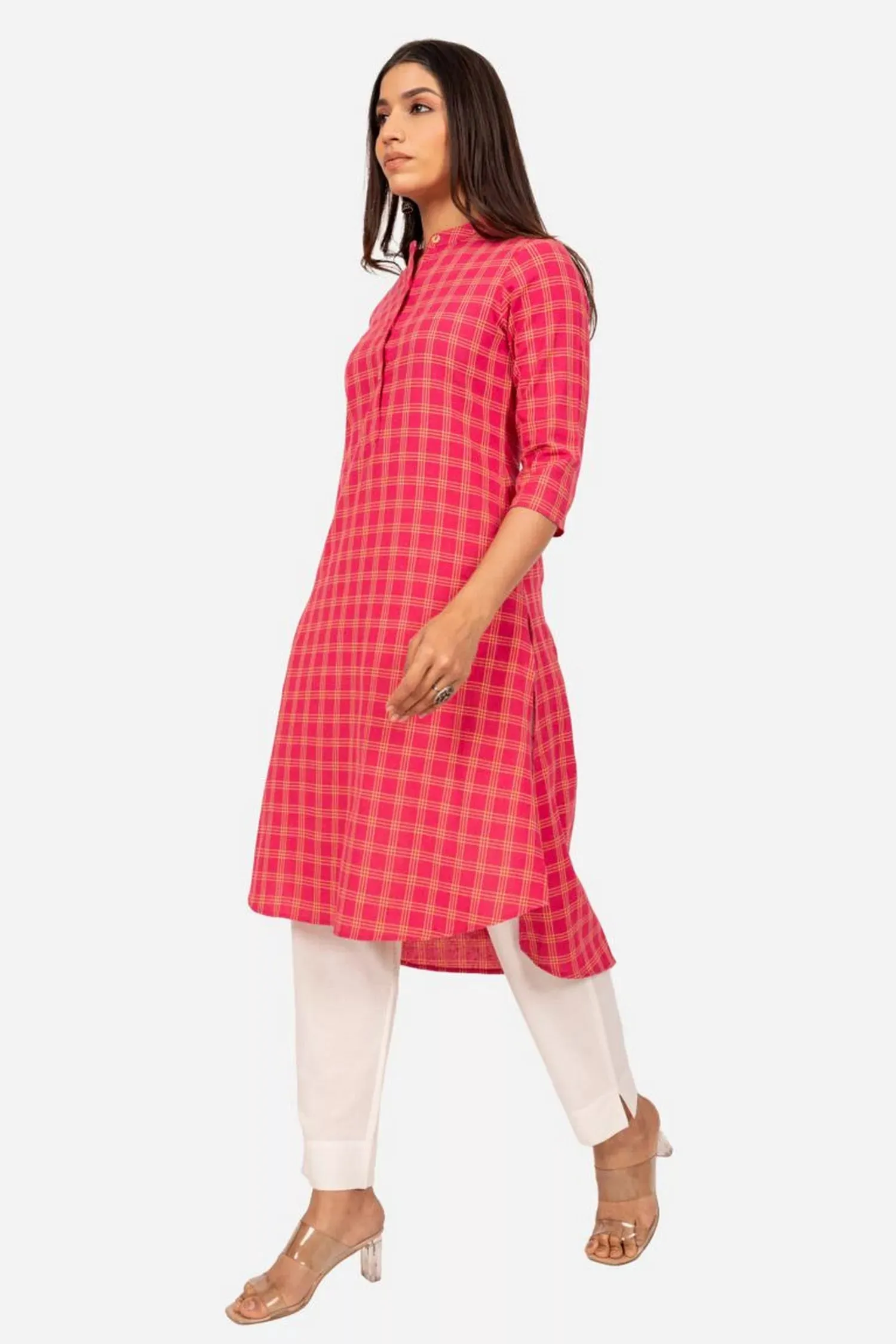 High Low Checked Cotton Kurta