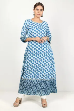 Indigo-Colored Kurta In Hand Block Dabu Print