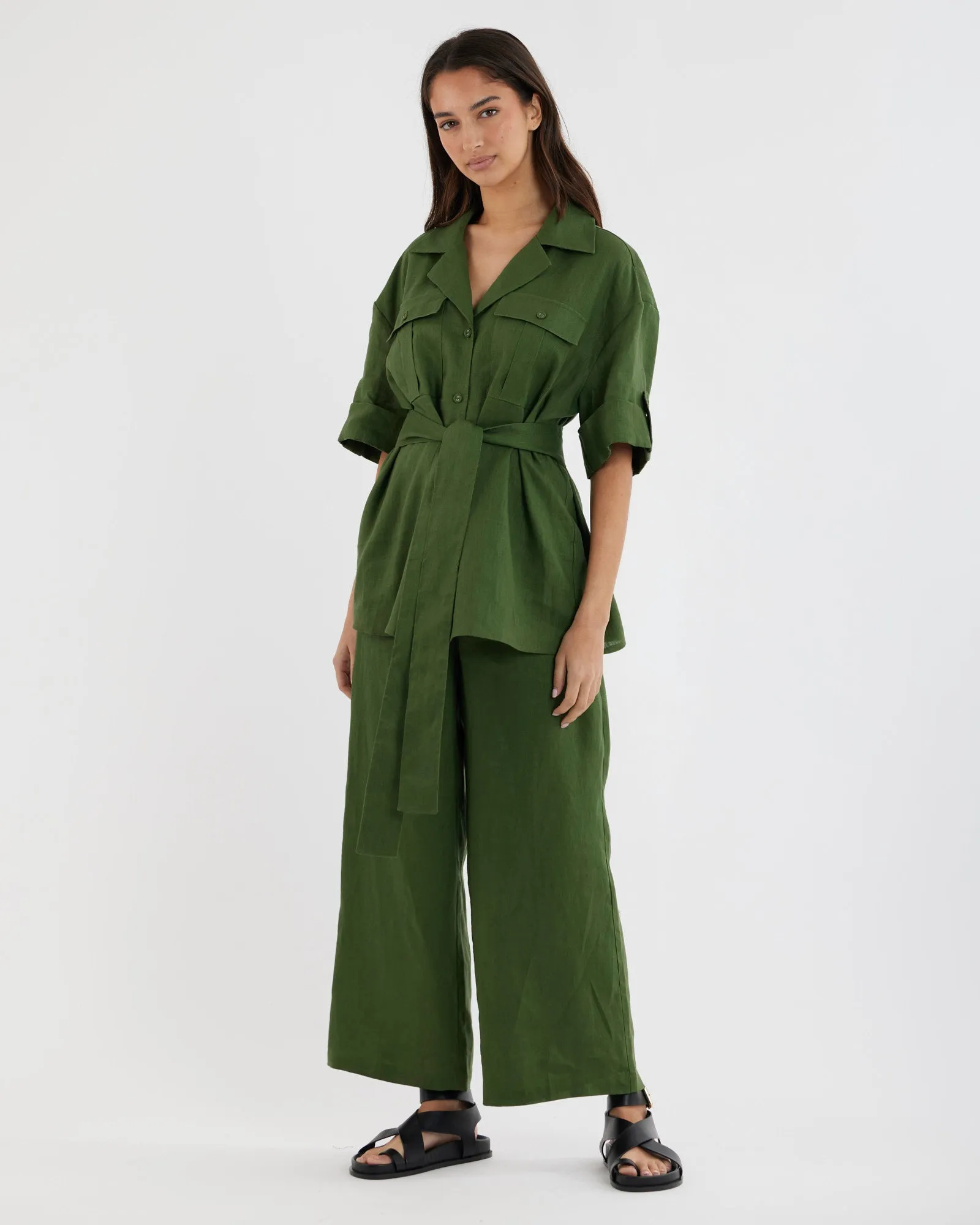 Jade Oversized Linen Shirt - Verdant