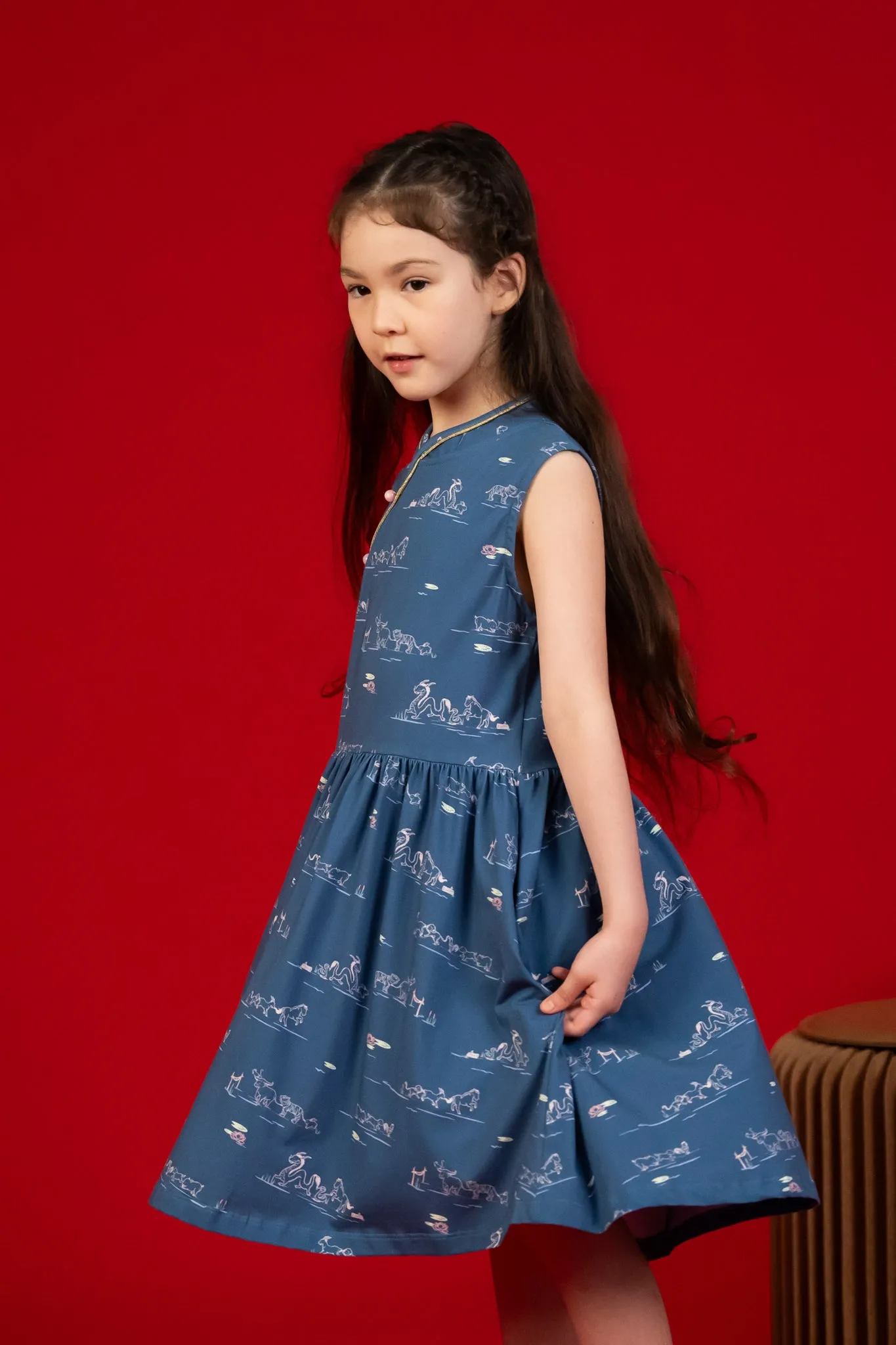 Jersey Luna Cheongsam - Blue Zodiac Race