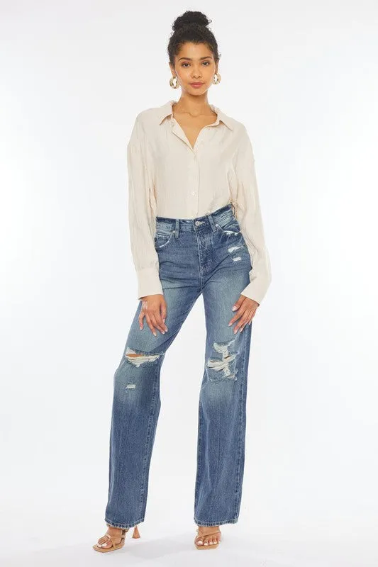 Kan Can Ultra High Rise Distressed 90's Flare Jeans