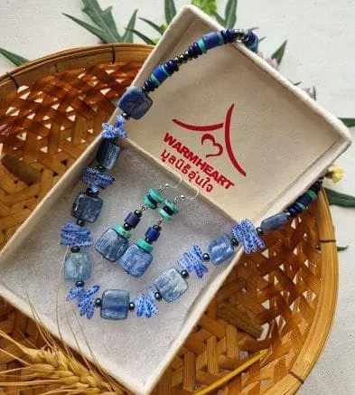 Kyanite turquoise hematite necklace earring set