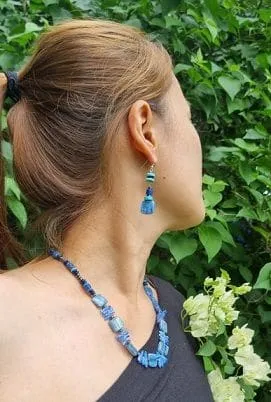 Kyanite turquoise hematite necklace earring set