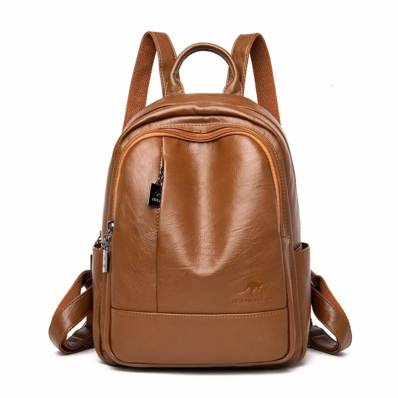 Large Capacity Leather School Bag and Travel Backpack