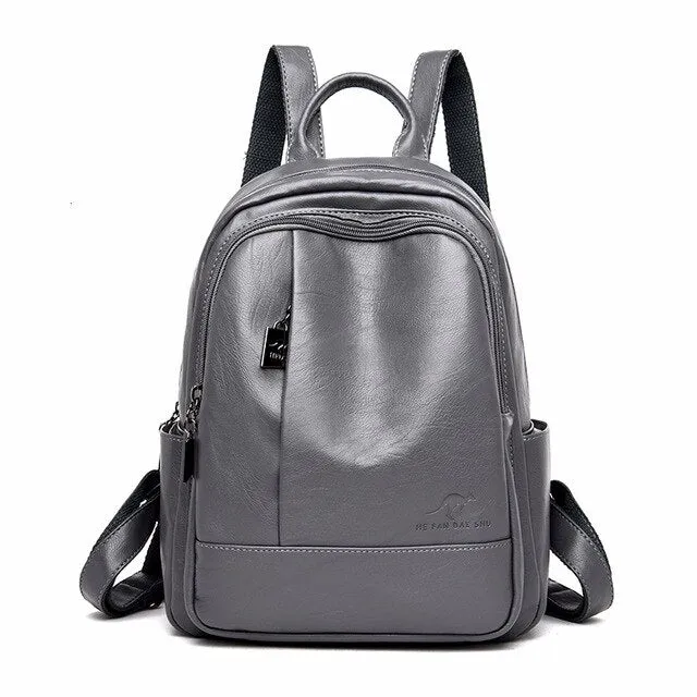 Large Capacity Leather School Bag and Travel Backpack