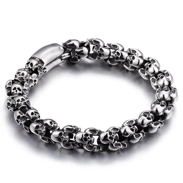 Large Men’s Stainless Steel Gothic Skull Charm Bracelet