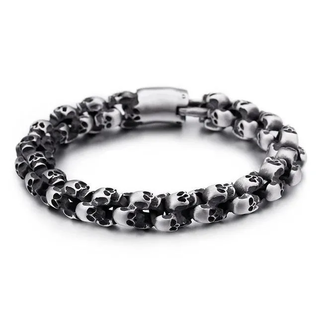 Large Men’s Stainless Steel Gothic Skull Charm Bracelet