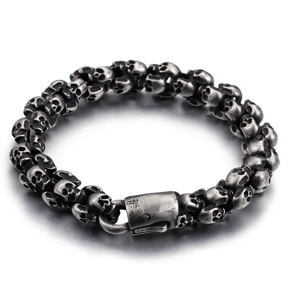 Large Men’s Stainless Steel Gothic Skull Charm Bracelet