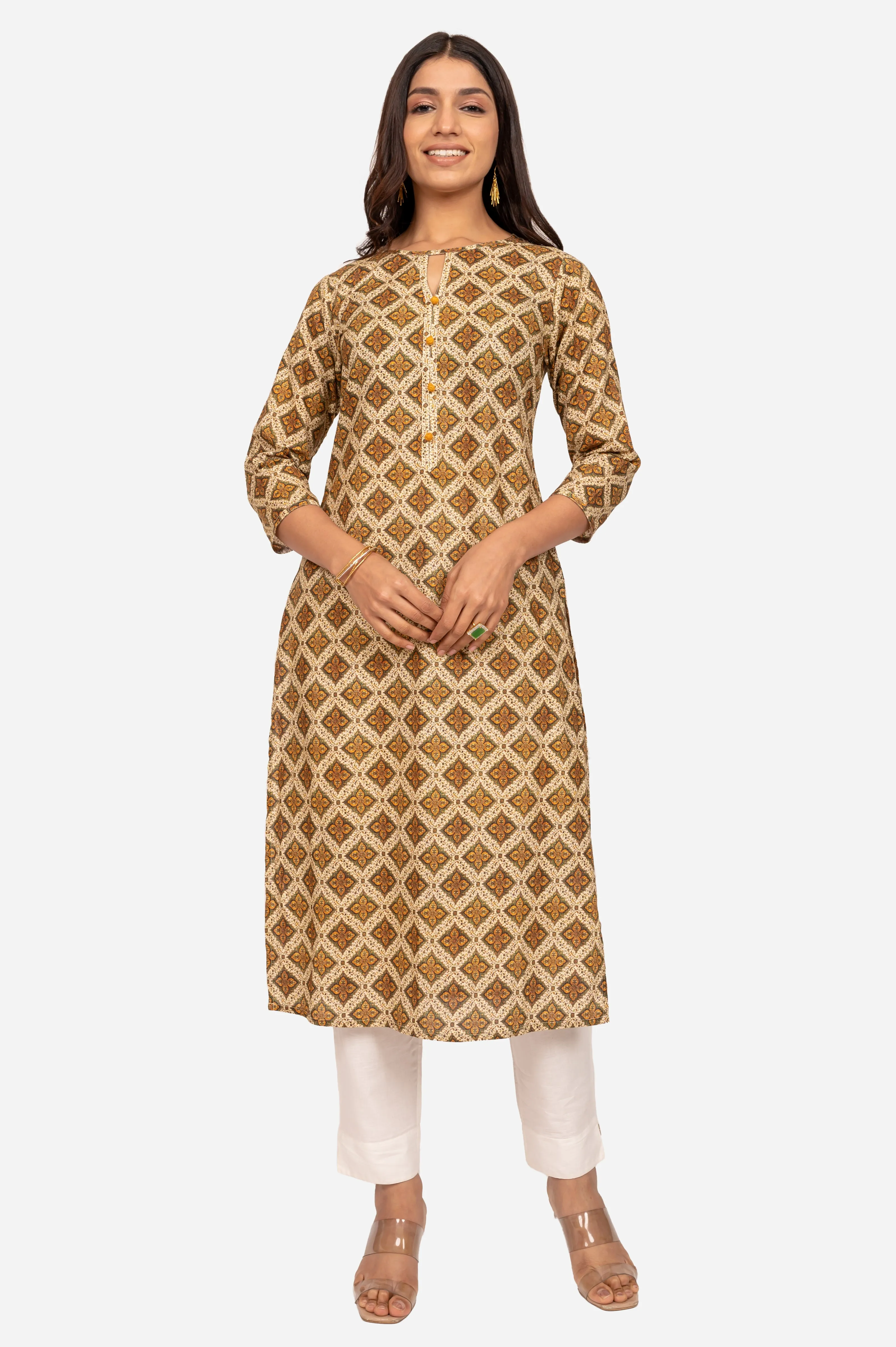 Lemon Yellow & Green Cotton Kurta