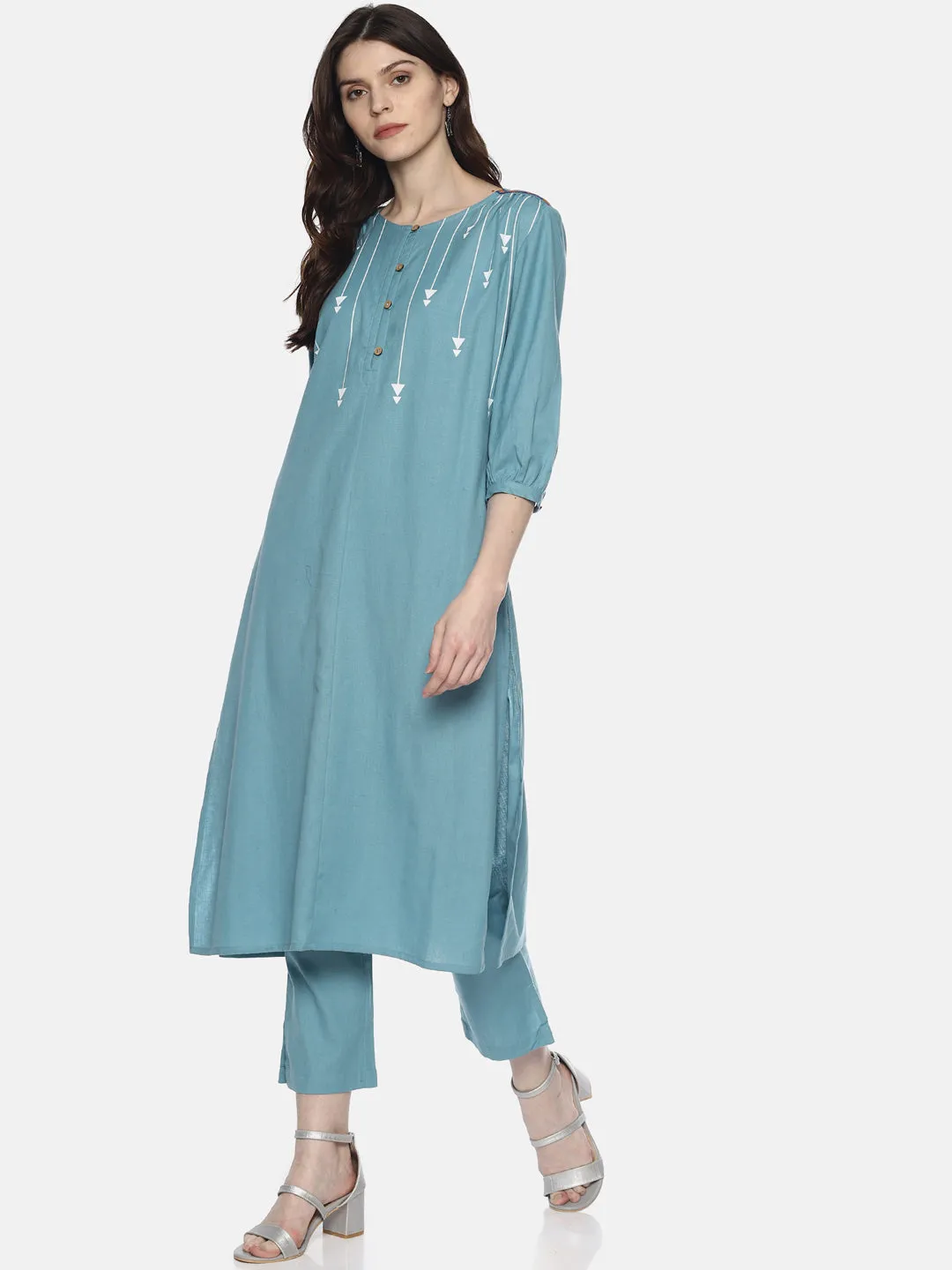 Light Blue Arrow Printed Kurta