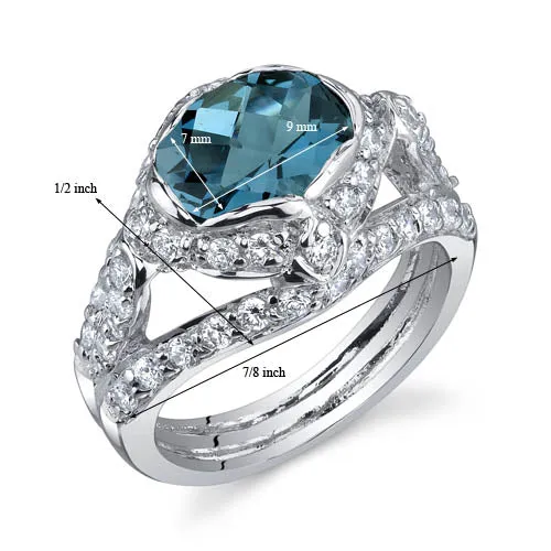 London Blue Topaz Oval Cut Sterling Silver Ring Size 6