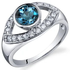 London Blue Topaz Round Cut Sterling Silver Ring Size 9