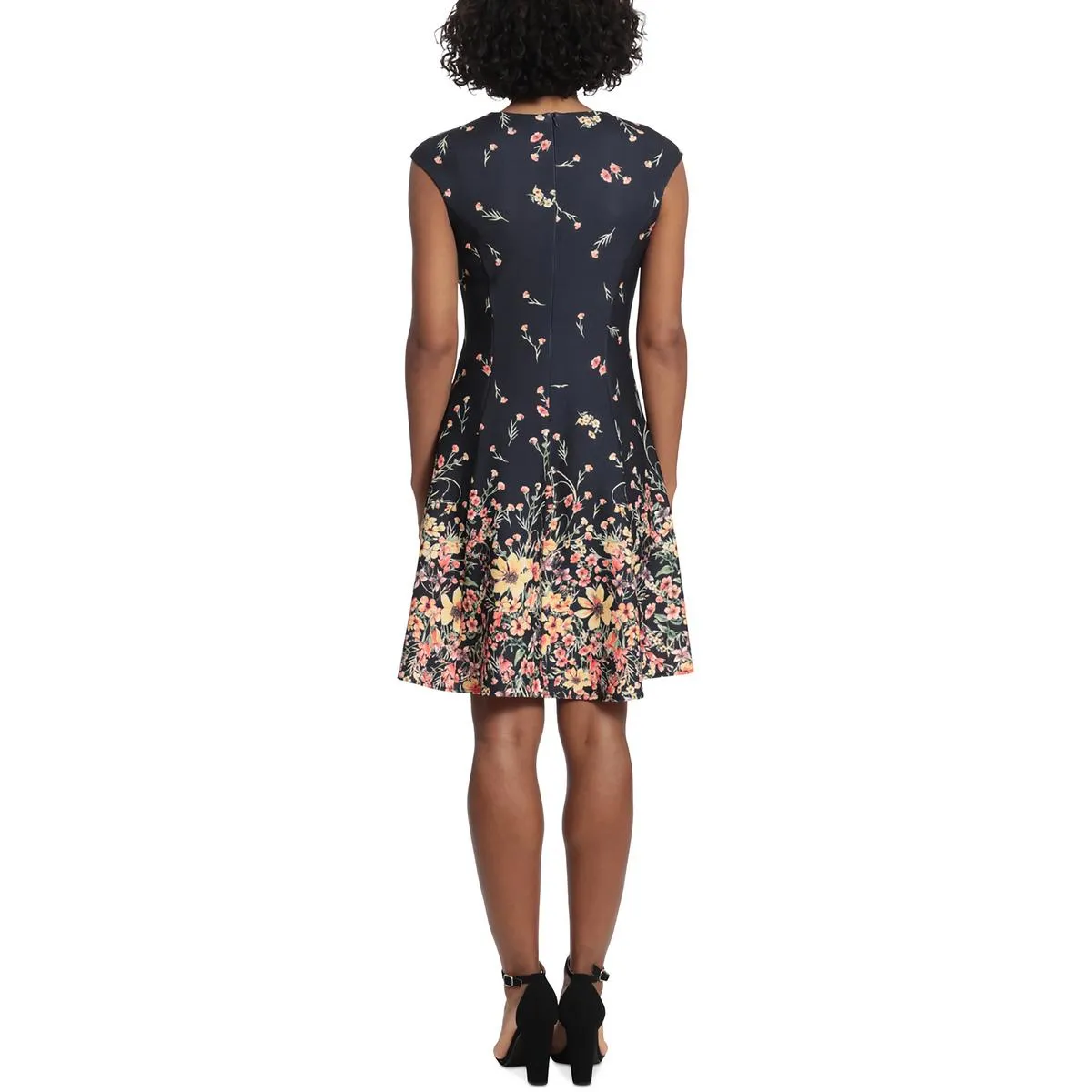 London Times Womens Petites Floral Print Knee Length Fit & Flare Dress