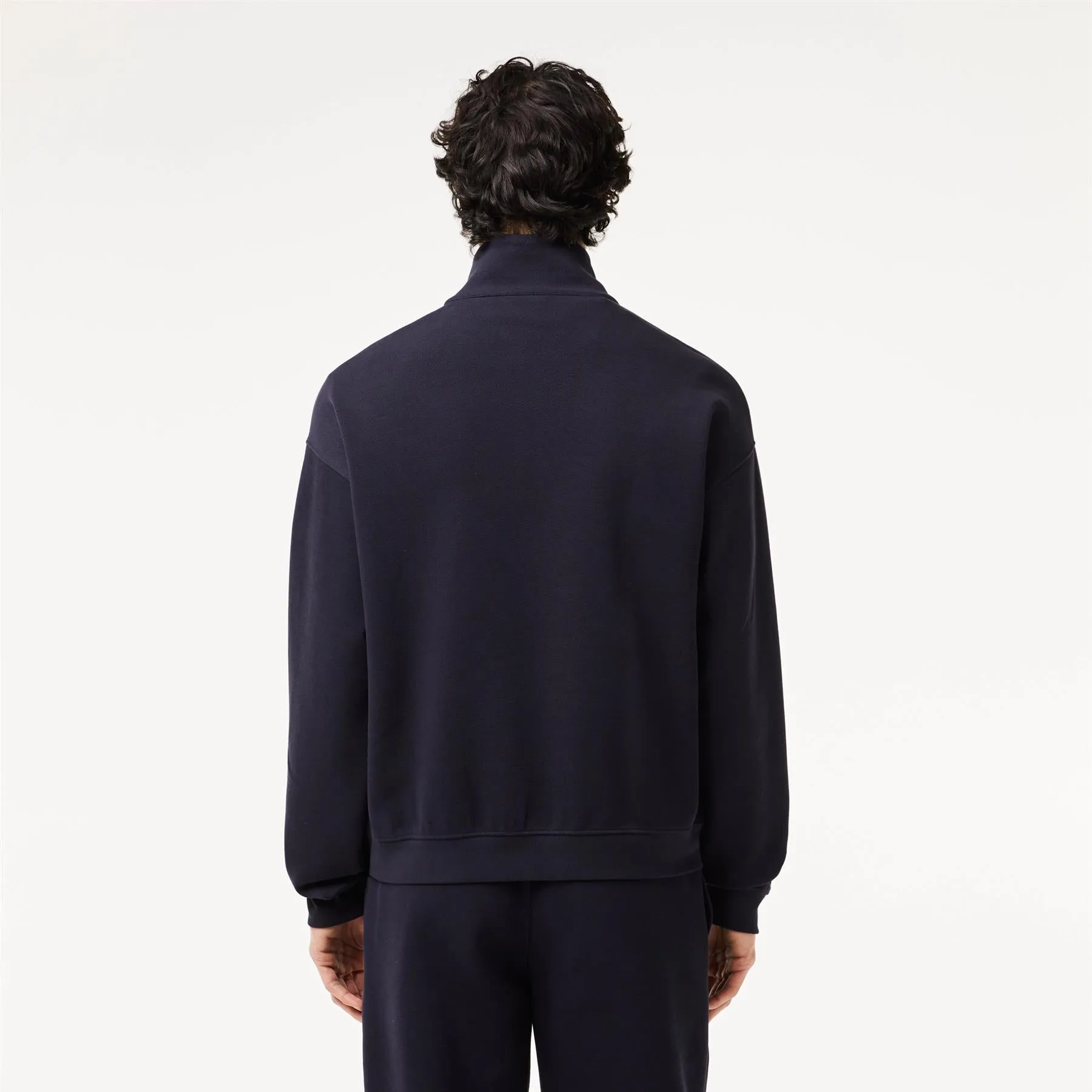 Loose Fit Quarter Zip Cotton Pique Sweatshirt Navy - SS24