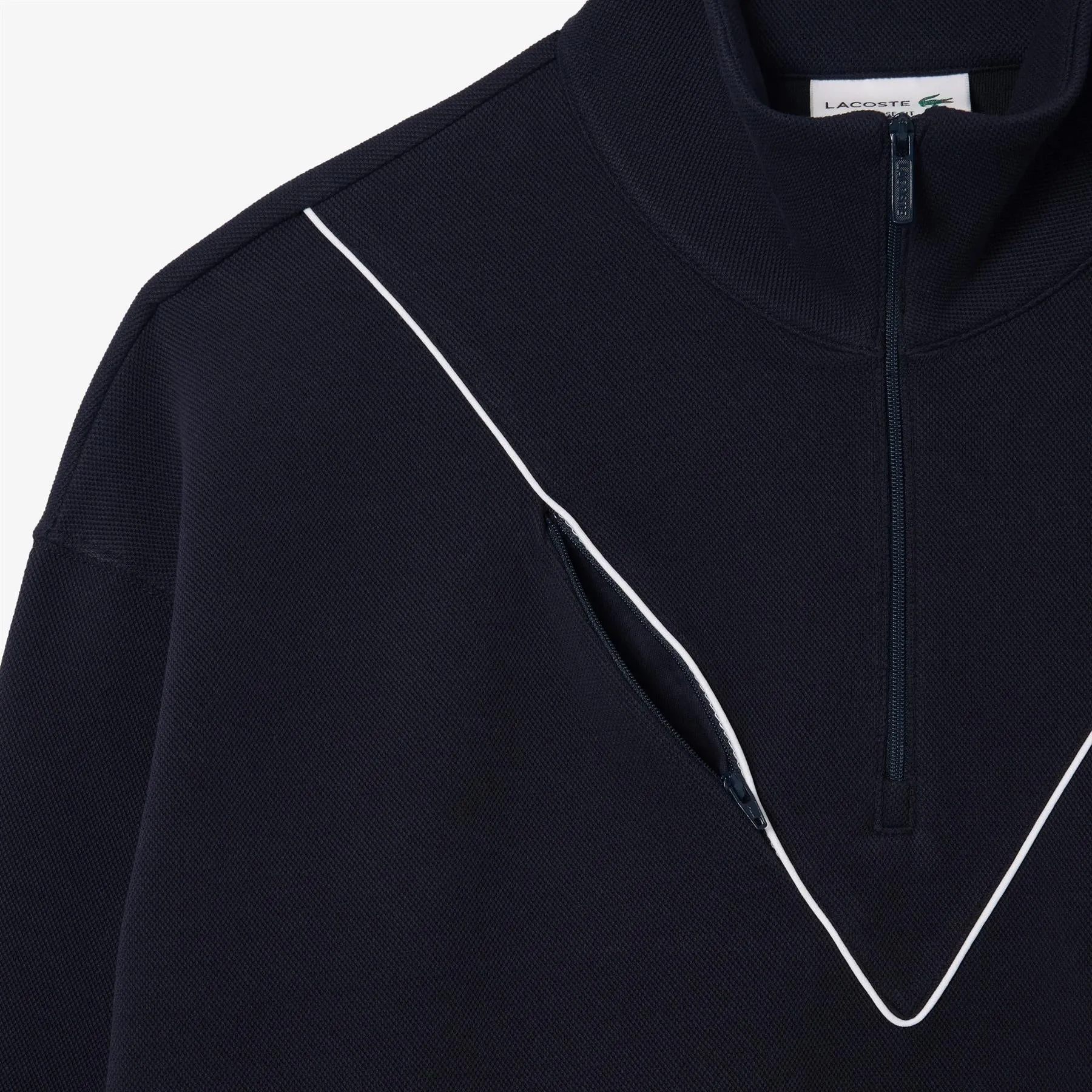 Loose Fit Quarter Zip Cotton Pique Sweatshirt Navy - SS24