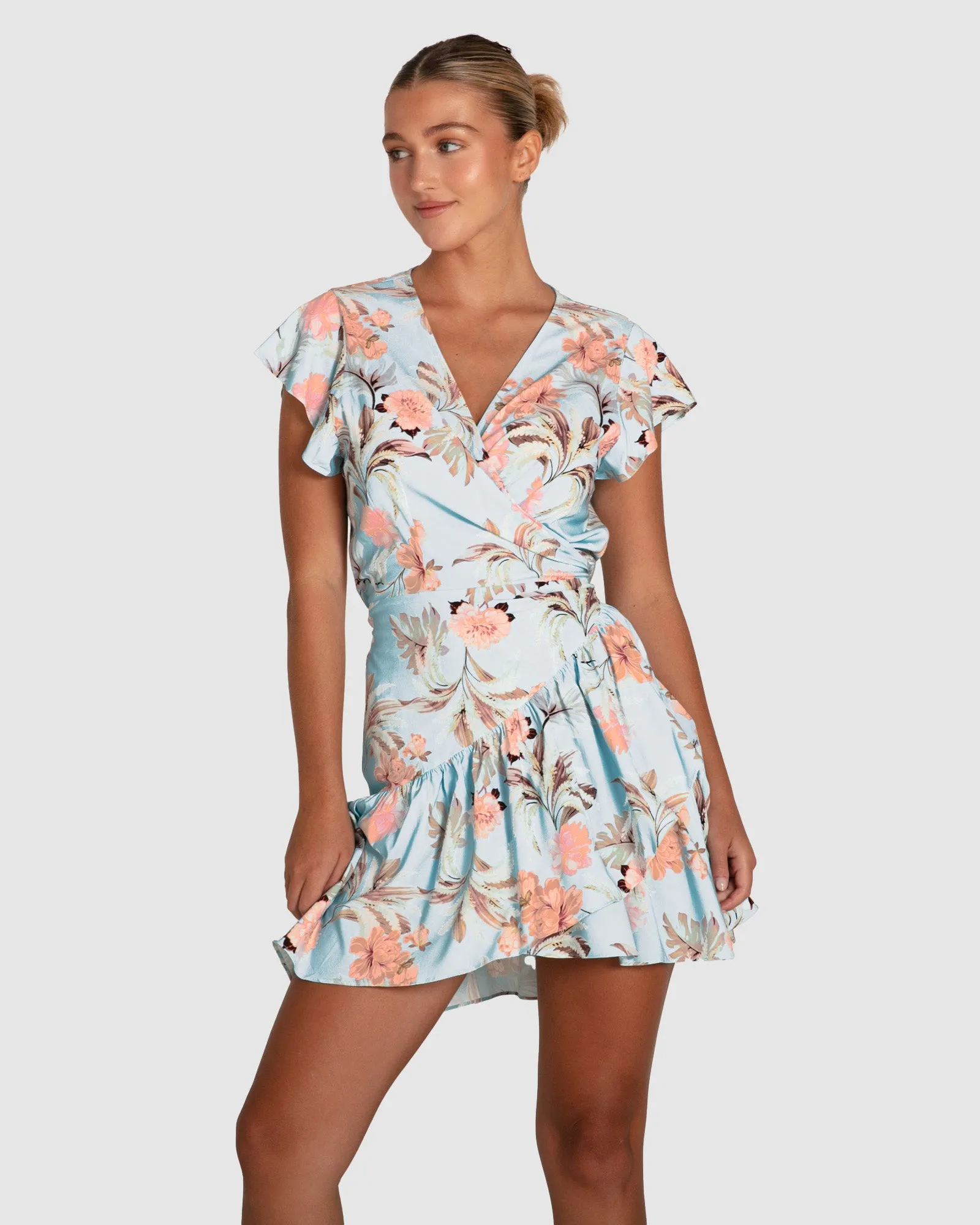 Love Shack Mini Wrap Dress - Light Blue