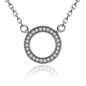 Lucky Circle Cubic Zirconia 925 Sterling Silver Romantic Pendant Necklace