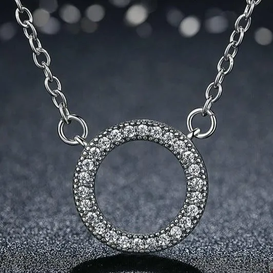 Lucky Circle Cubic Zirconia 925 Sterling Silver Romantic Pendant Necklace