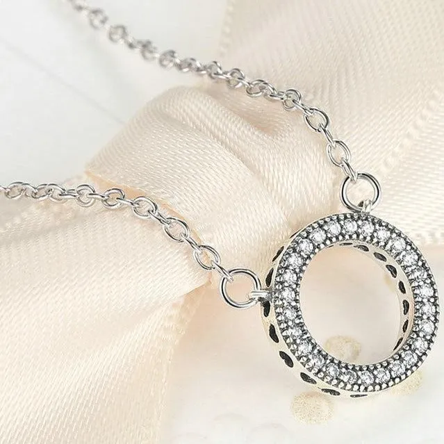 Lucky Circle Cubic Zirconia 925 Sterling Silver Romantic Pendant Necklace