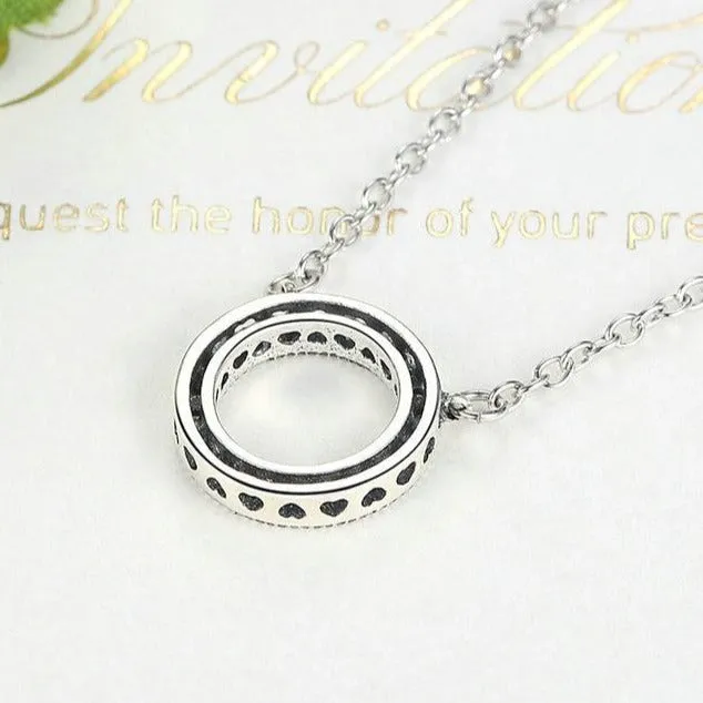 Lucky Circle Cubic Zirconia 925 Sterling Silver Romantic Pendant Necklace