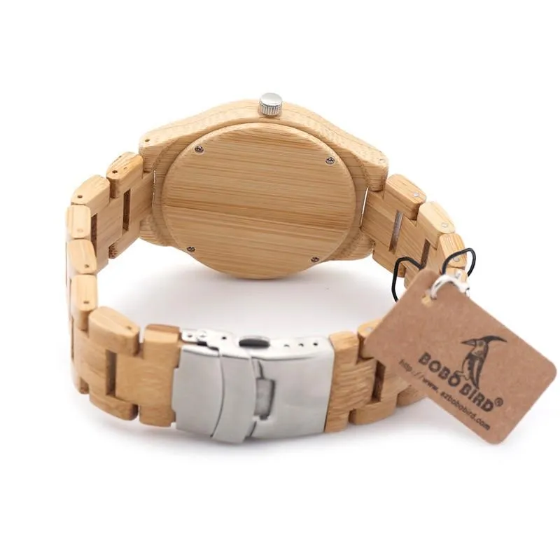 Luxury Bamboo Wooden Watch with Japanese Mechanism and Quartz Display